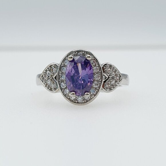 925 Silver Plated Purple Oval Cut CZ Birthstone Ring, FB16FA1135 - Picture 10 of 11